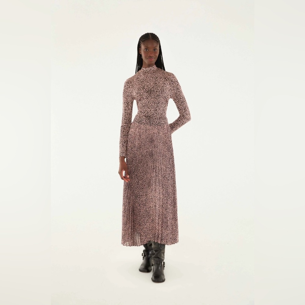 FARM RIO Pink Baby Leopard Pleated Maxi Skirt
